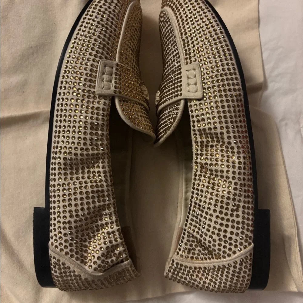 Tory Burch leather crystal Loafers in new cream size 7.5 - Picture 7 of 14
